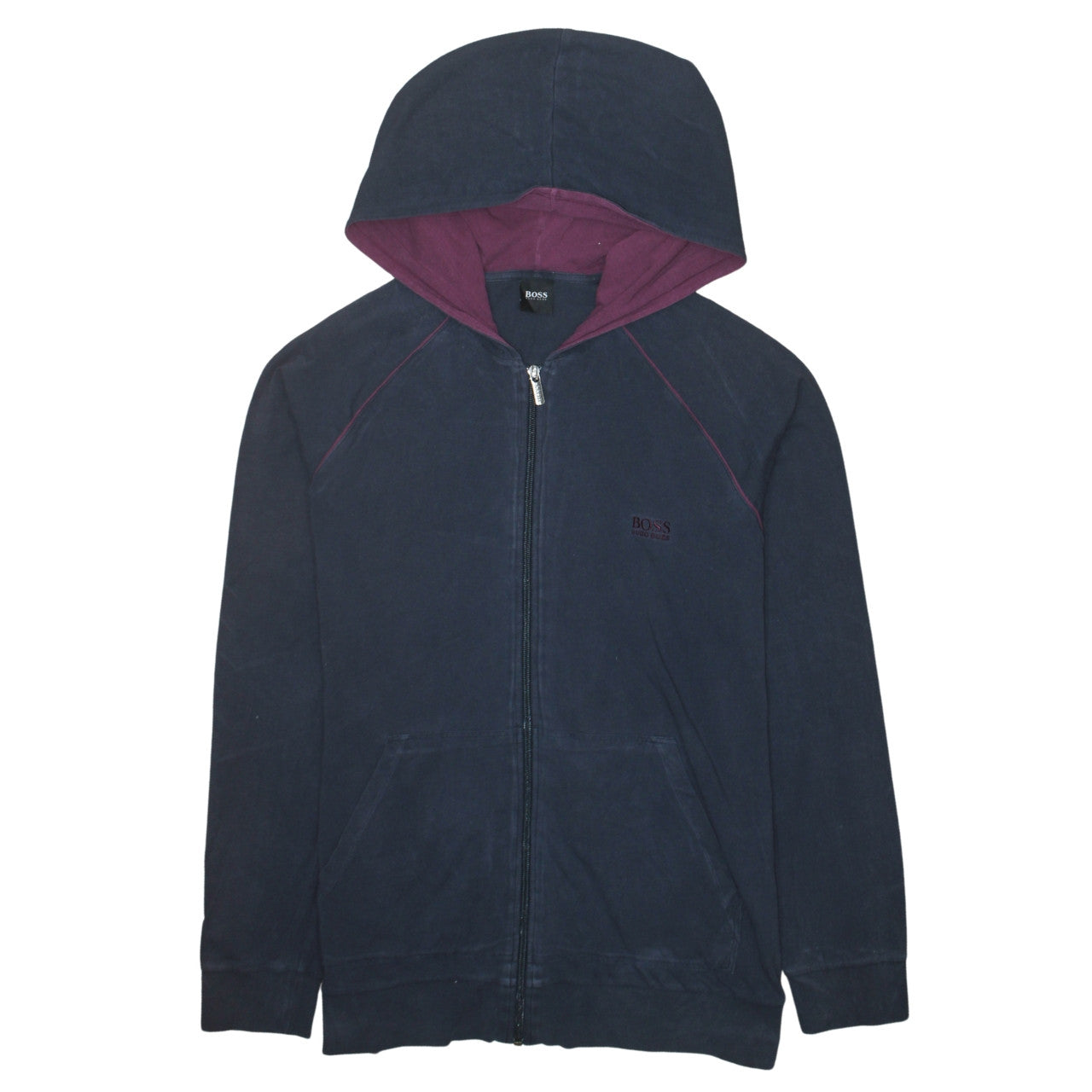 Hugo Boss Womens Navy Full Zip Hoodie Size L Cotton Blend