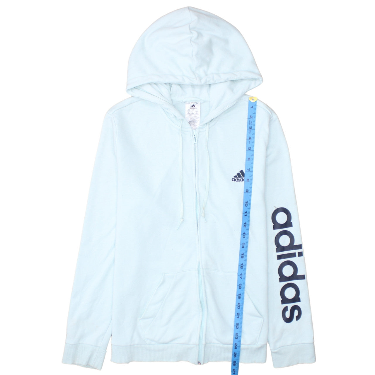 Adidas Women Light Blue Full Zip Hoodie Size L16-18 Cotton Blend