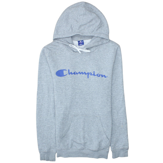 Champion Men Grey Small Pullover Hoodie with Logo Print