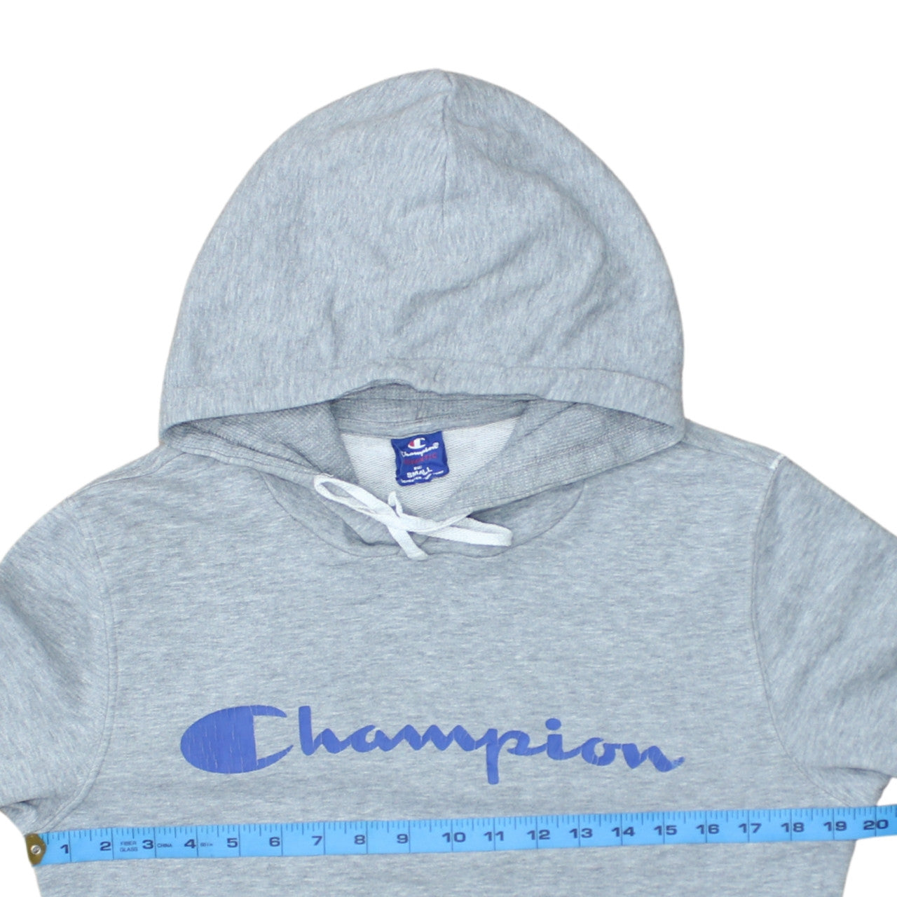 Champion Men Grey Small Pullover Hoodie with Logo Print
