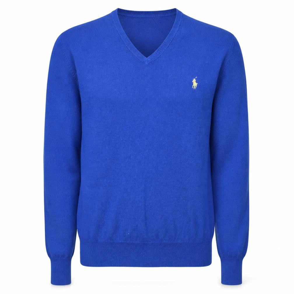 Ralph Lauren Men's Blue V-Neck Cotton Jumper XS