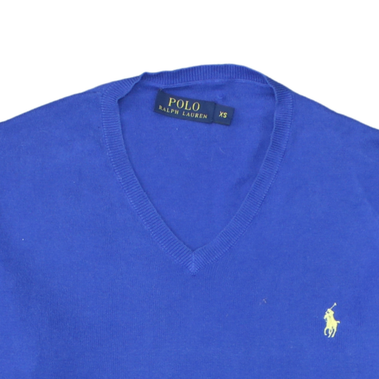 Ralph Lauren Men's Blue V-Neck Cotton Jumper XS