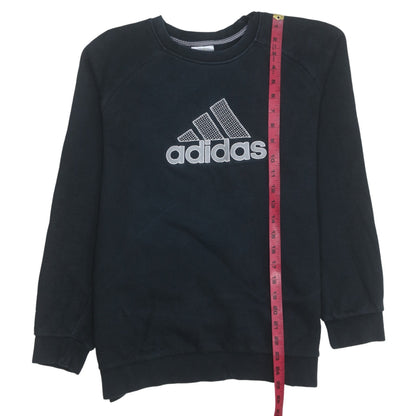 Close-up detail of Adidas boys’ black xl sweatshirt long sleeve crew neck pullover