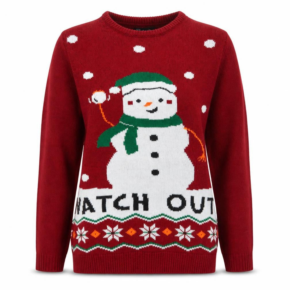 TEX Women Red Christmas Snowman Pullover Jumper M