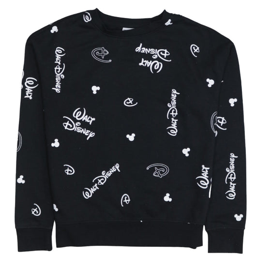 Disney Womens Black Sweatshirt 2XS Crew Neck Long Sleeve Walt Logo Print