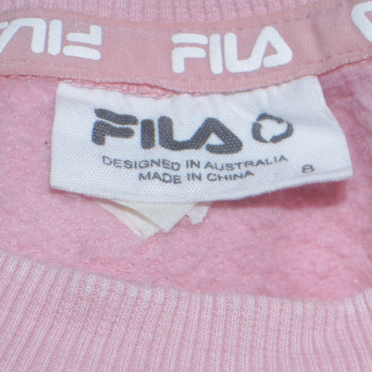 FILA Womens Pink Pullover Sweatshirt Size 8 Cotton Blend Logo Crew Neck