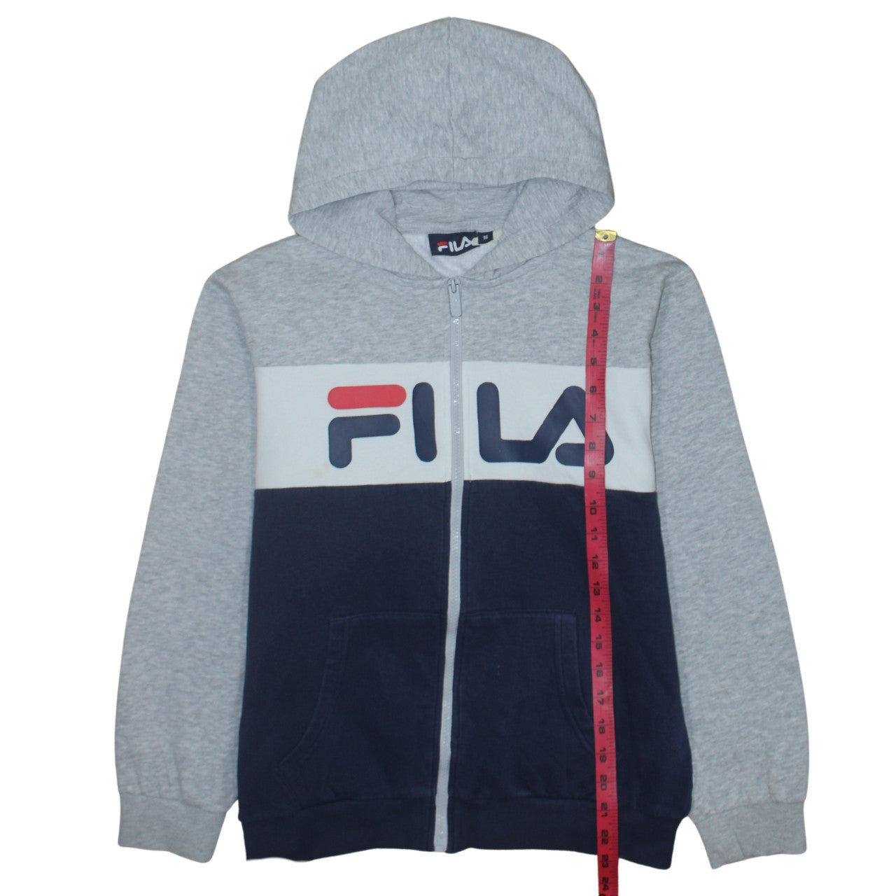 Fila Womens Grey Blue Full Zip Hoodie Size 16 Classic Logo Design