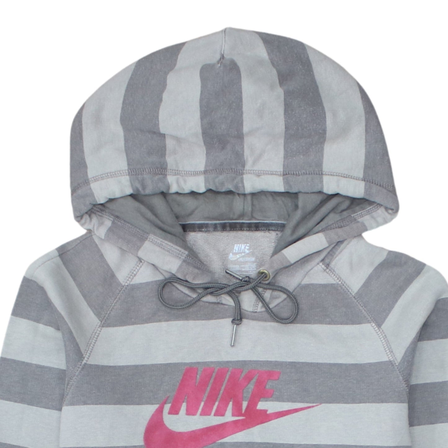 Nike Women Grey Striped Pullover Hoodie Size 14/16 Drawstring Graphic Logo