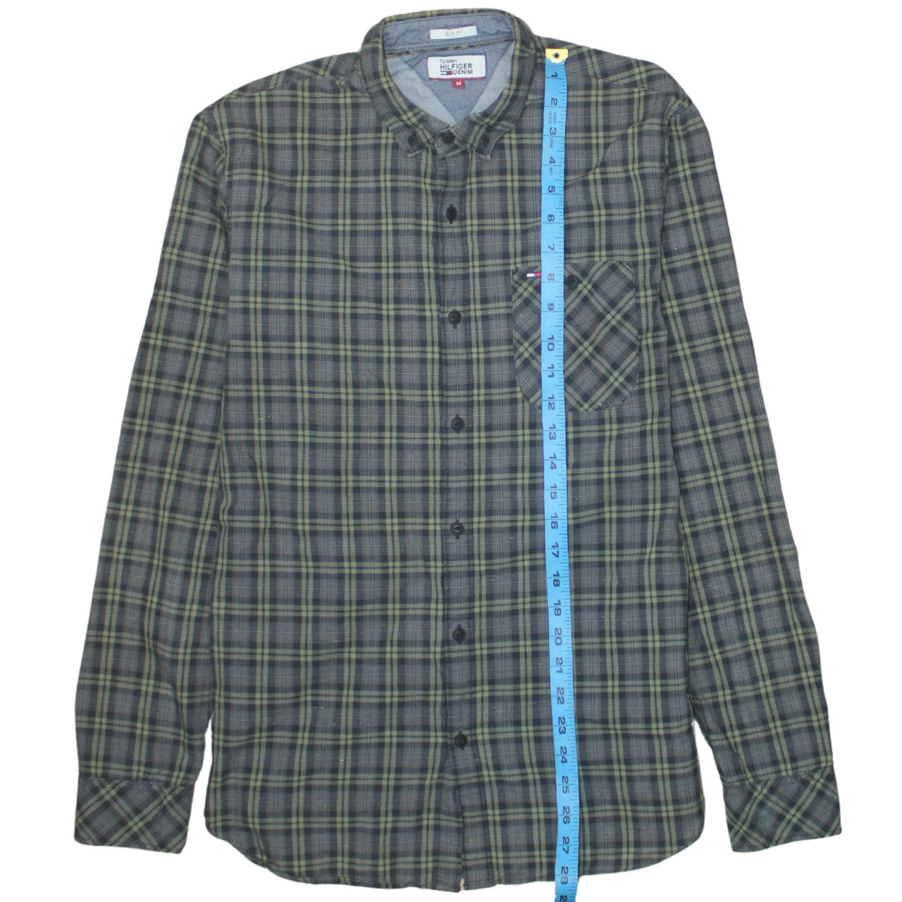 Tommy Hilfiger Denim Men's Green Slim Fit Plaid Button-Up Shirt M