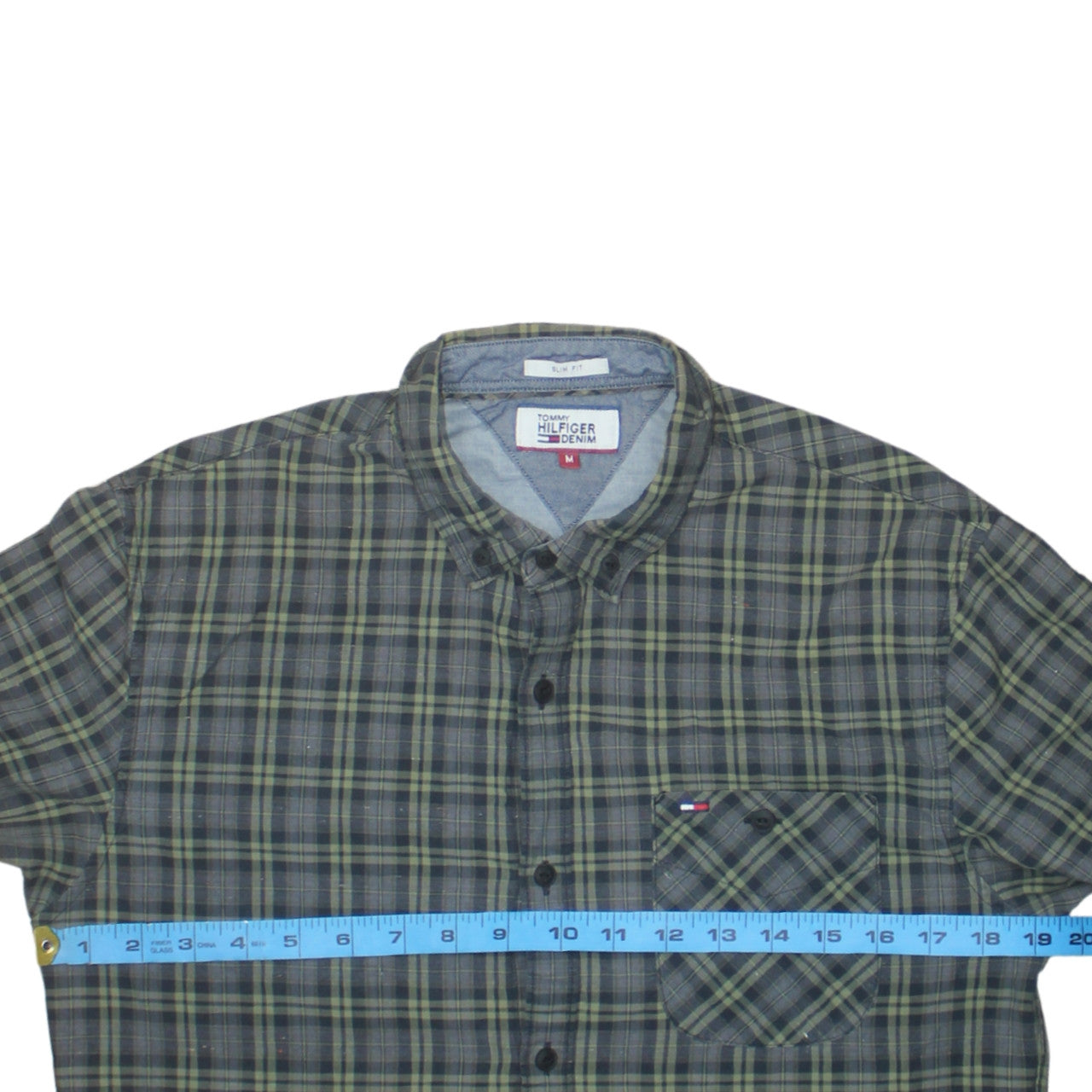 Tommy Hilfiger Denim Men's Green Slim Fit Plaid Button-Up Shirt M