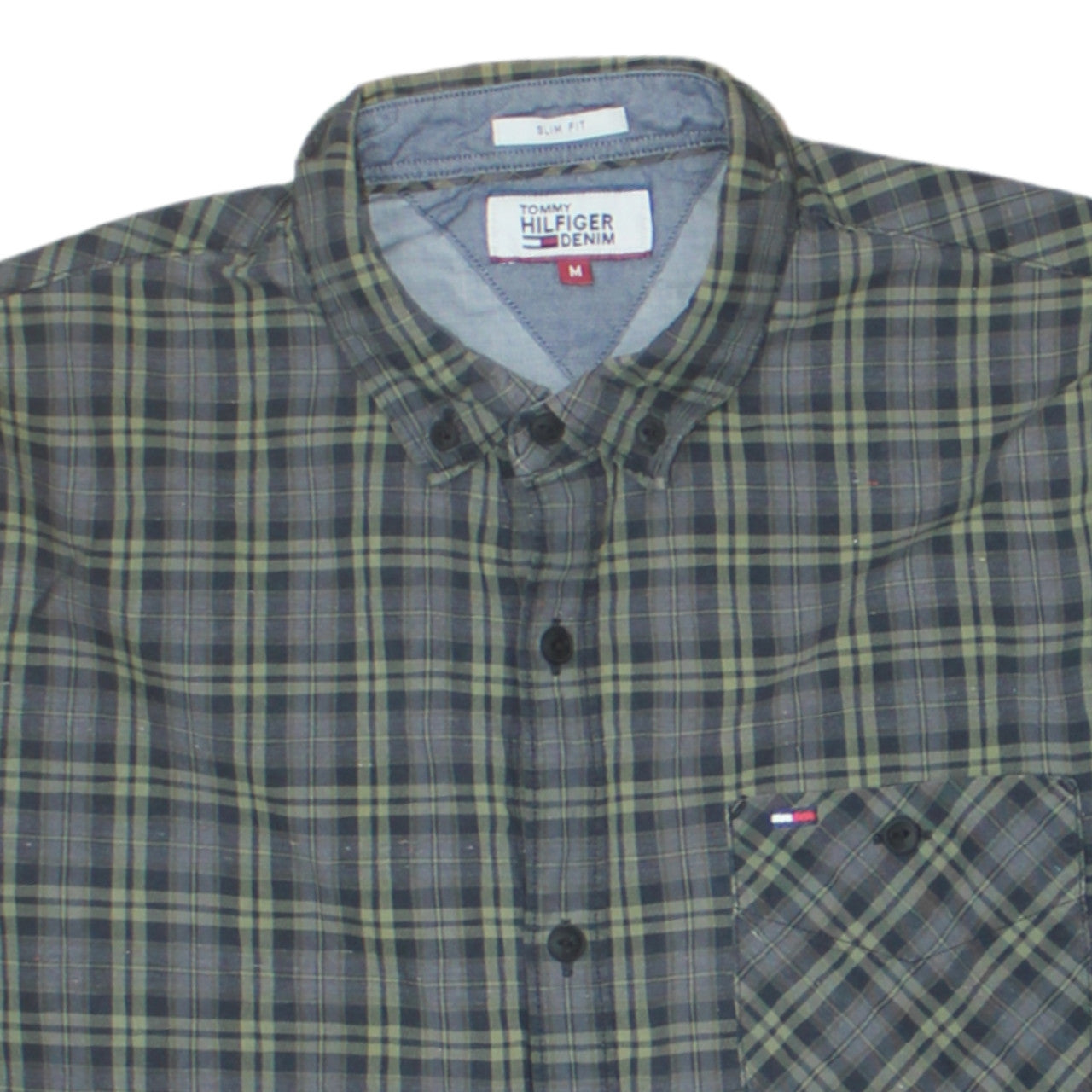 Tommy Hilfiger Denim Men's Green Slim Fit Plaid Button-Up Shirt M