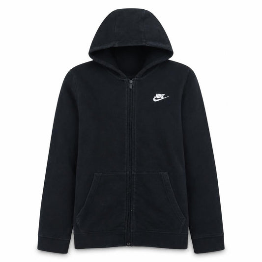 Front view of Nike boys’ black full zip hoodie xl 158-170cm fleece sweatshirt