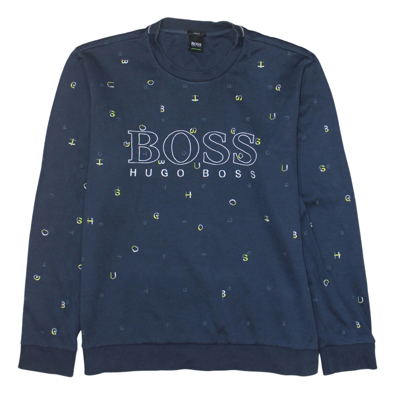 Hugo Boss Men's Blue Slim Fit Logo Crew Neck Sweatshirt XL