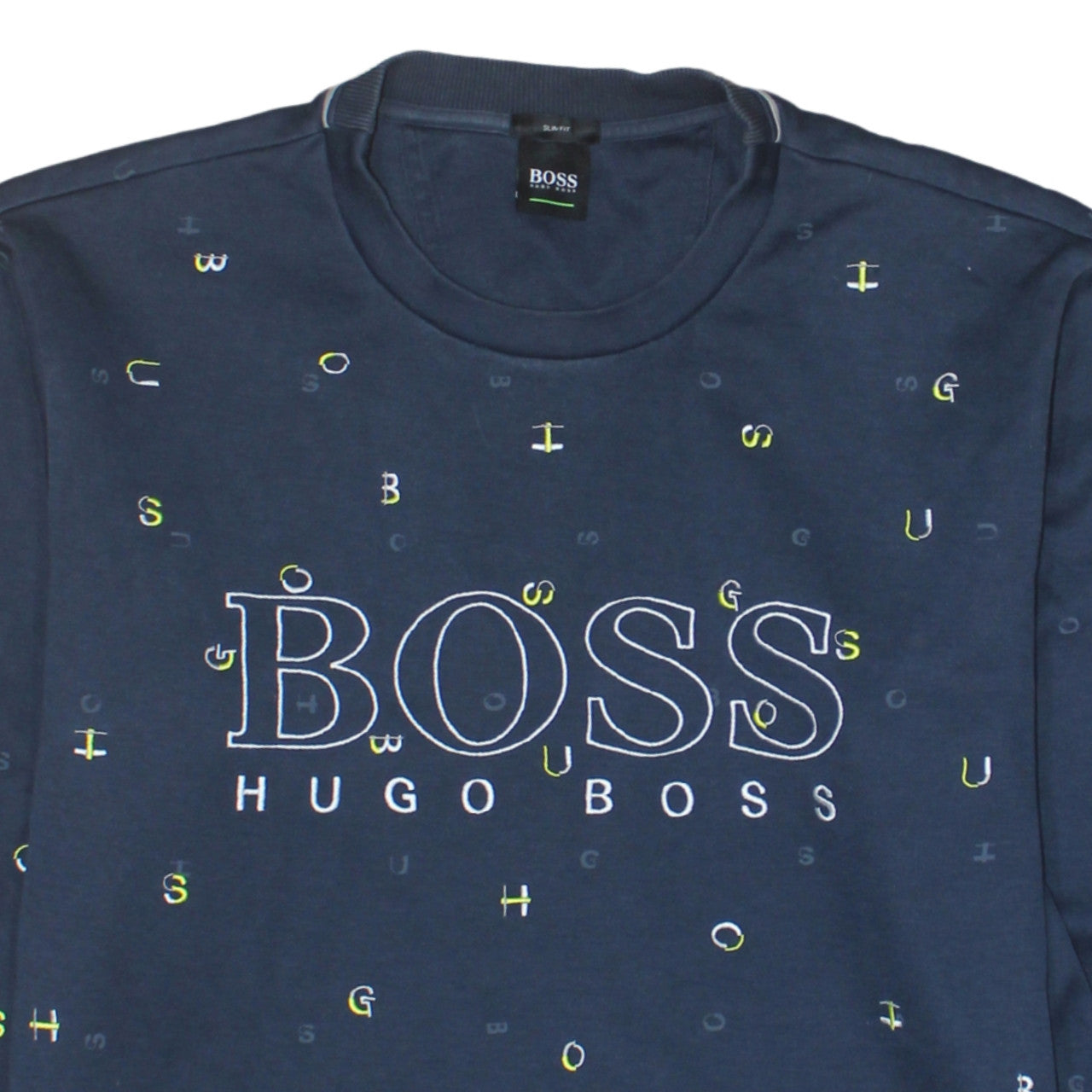 Hugo Boss Men's Blue Slim Fit Logo Crew Neck Sweatshirt XL