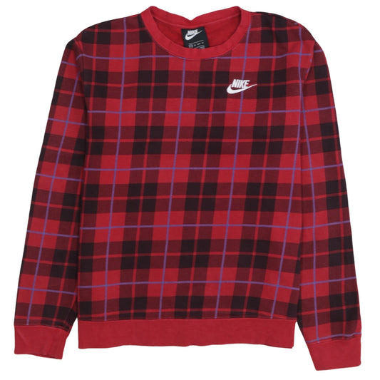 Nike Men's Red Checked Crew Neck Sweatshirt XS