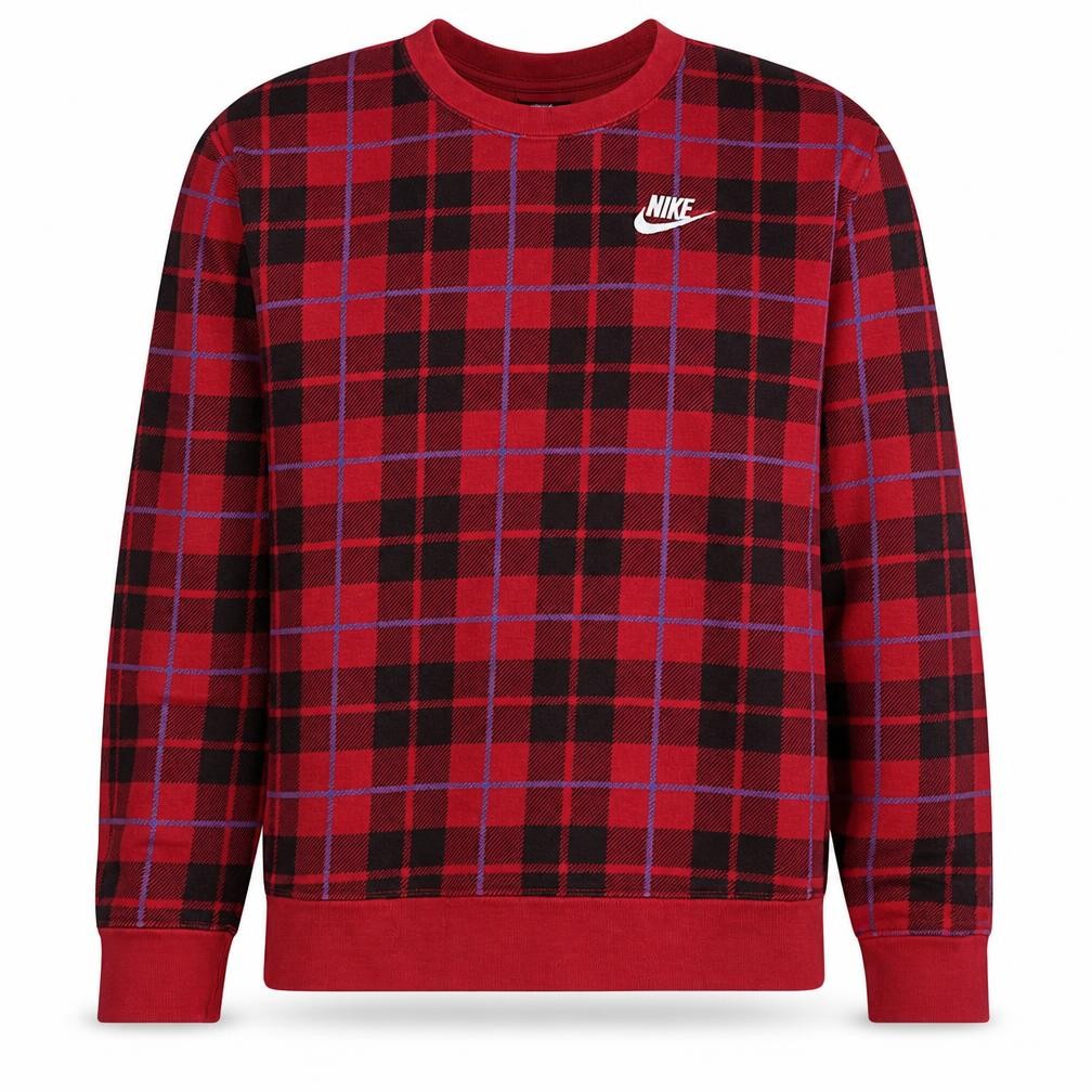Nike Men's Red Checked Crew Neck Sweatshirt XS