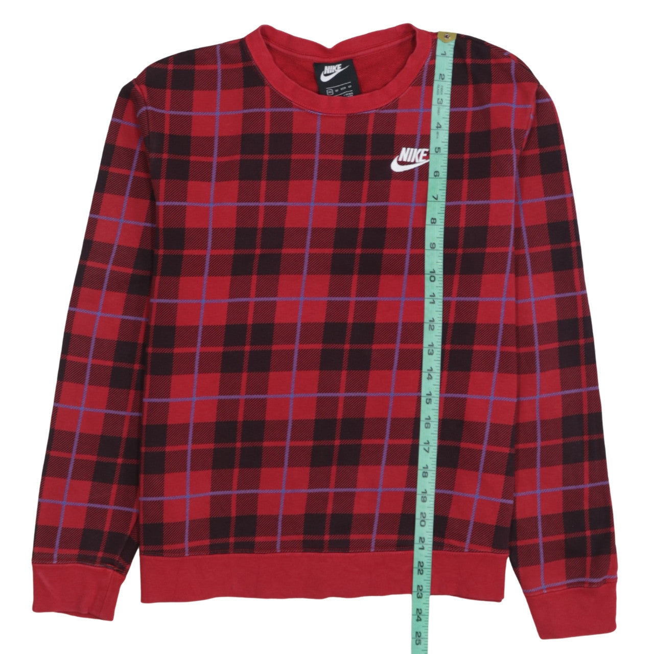 Nike Men's Red Checked Crew Neck Sweatshirt XS