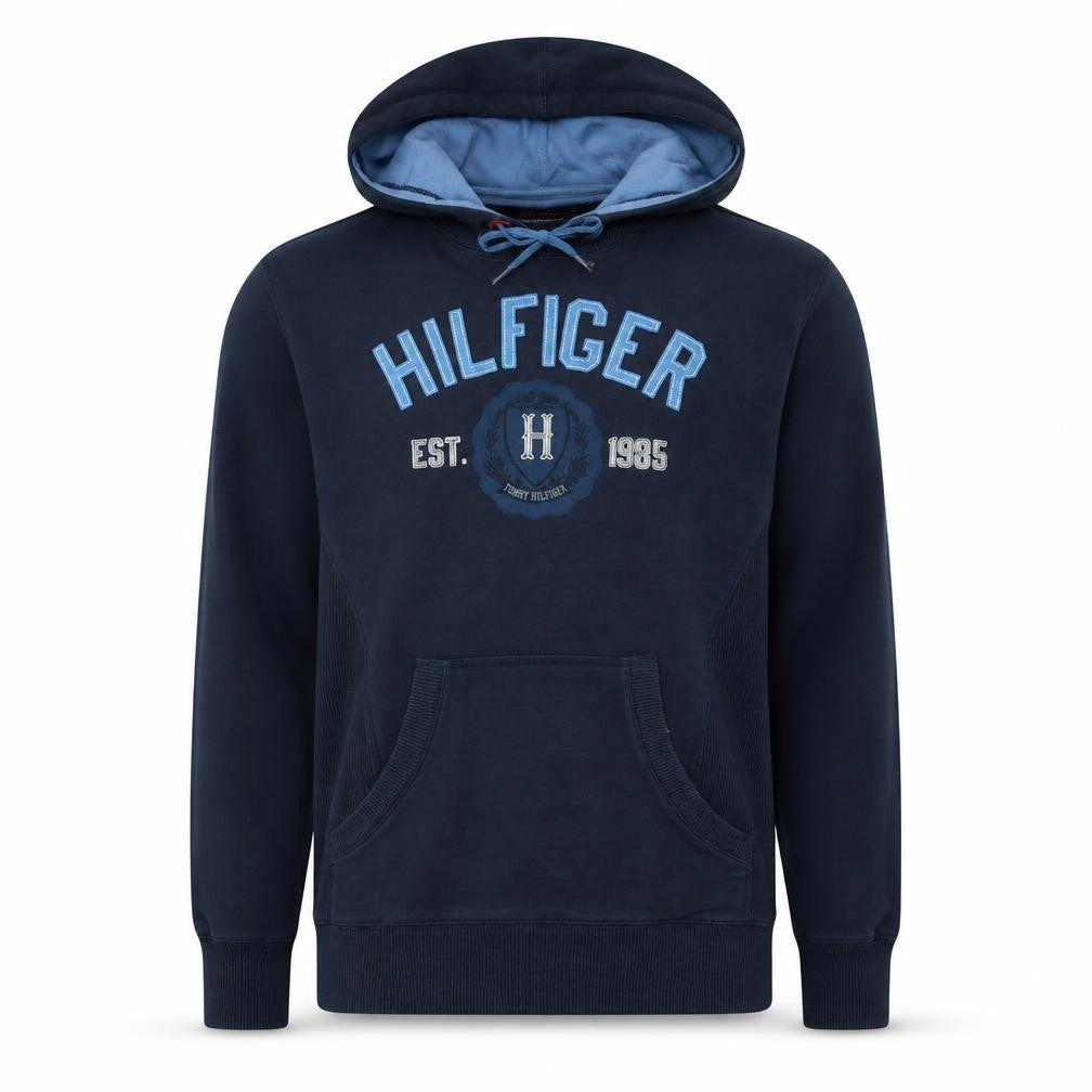 Tommy Hilfiger Men Blue Pullover Hoodie M Embroidered Logo Sports Style