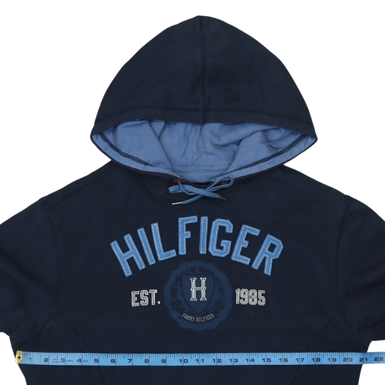 Tommy Hilfiger Men Blue Pullover Hoodie M Embroidered Logo Sports Style