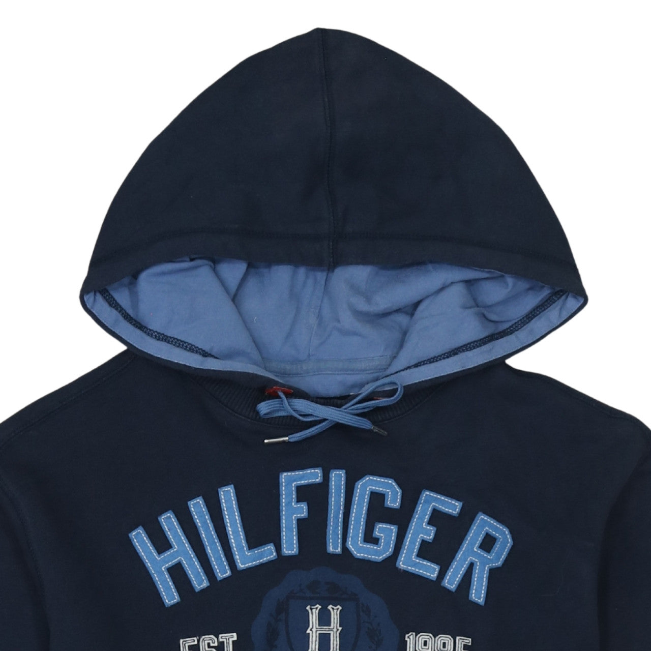 Tommy Hilfiger Men Blue Pullover Hoodie M Embroidered Logo Sports Style