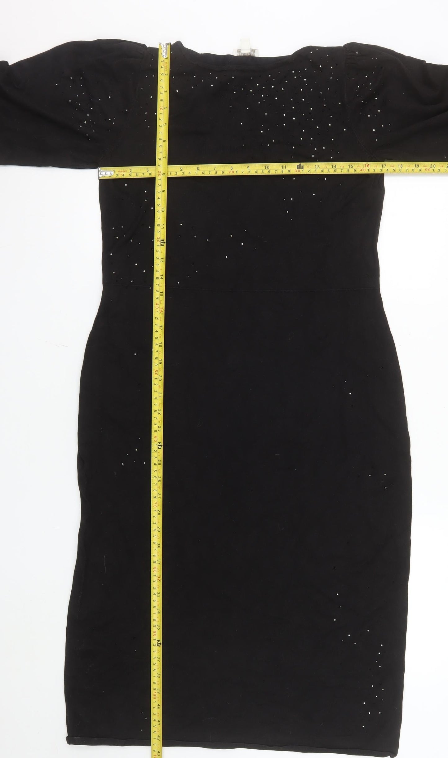 Monsoon Women's Black Sequin Bodycon Knee Length Dress M