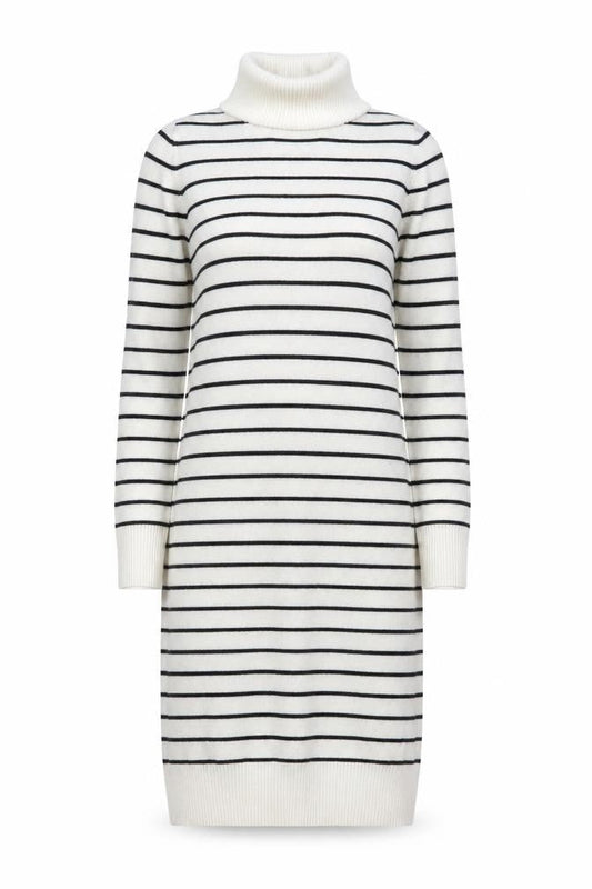 French Connection Women White Striped Roll Neck Jumper Dress M