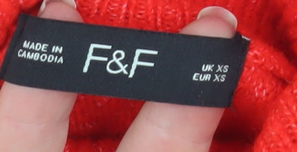 F&F Women's Red Roll Neck Long Sleeve Knit Jumper XS