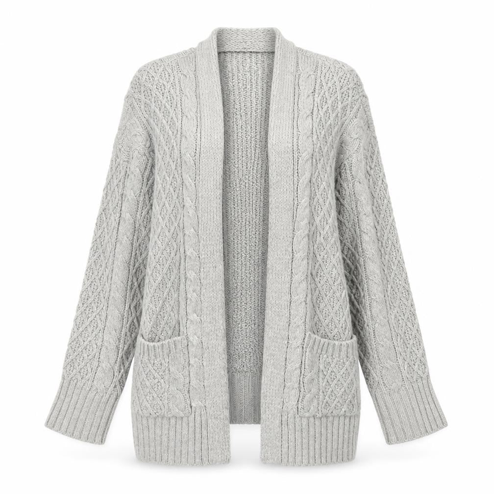 Next Women’s Grey Cable Knit Open Cardigan Medium Wool Blend