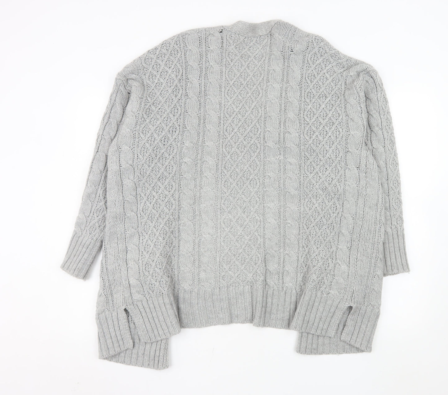 Next Women’s Grey Cable Knit Open Cardigan Medium Wool Blend
