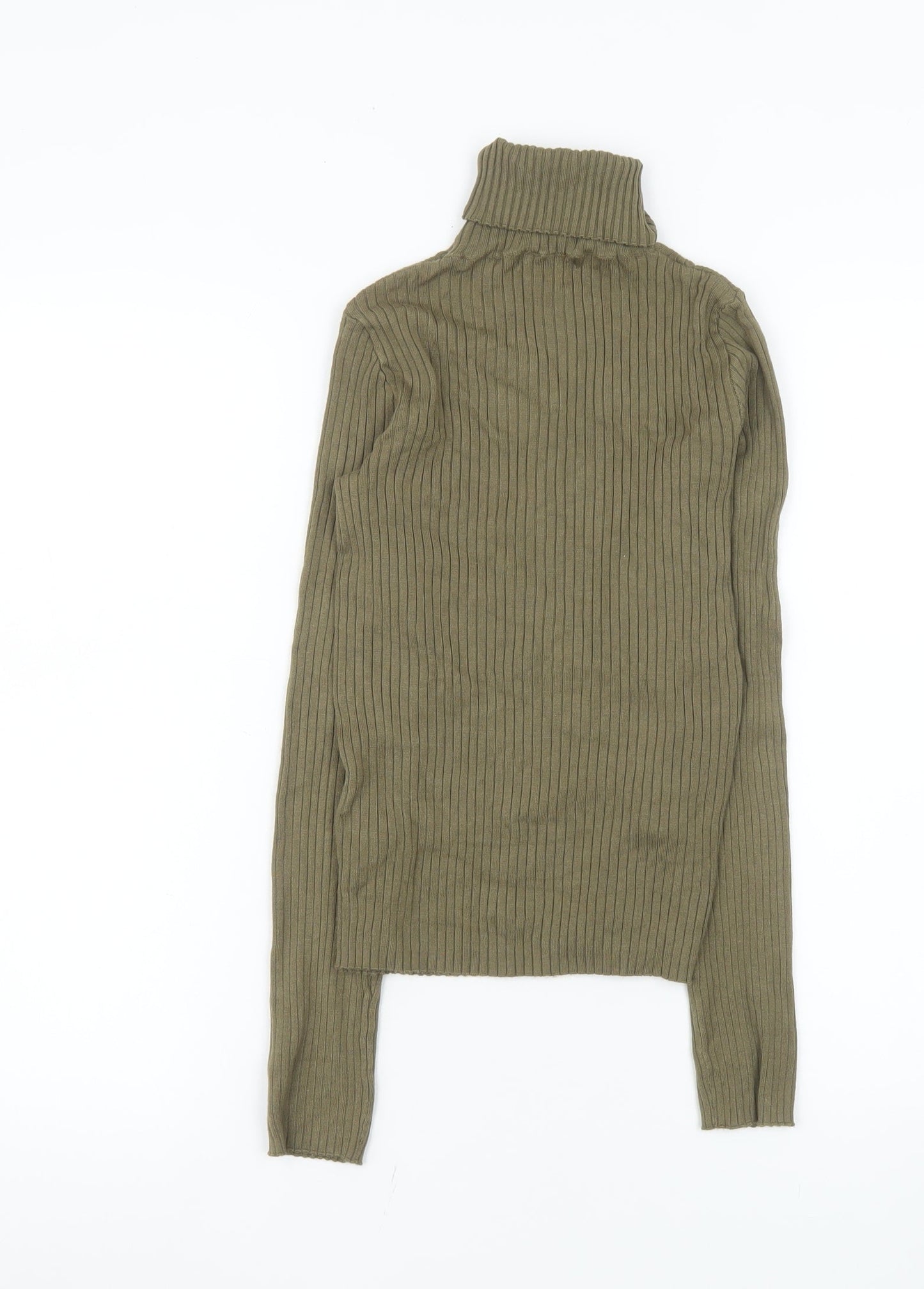 Bershka Womens Khaki Ribbed Roll Neck Long Sleeve Jumper M