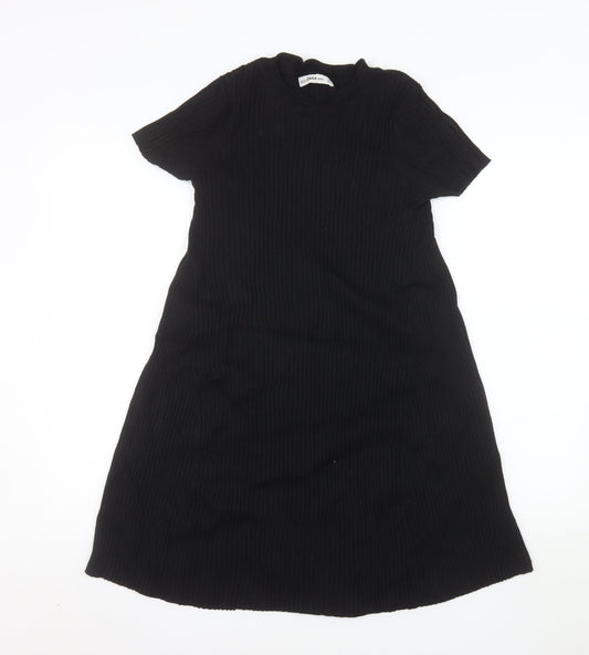 Zara Women Black Knit Short Sleeve T-Shirt Dress Size S