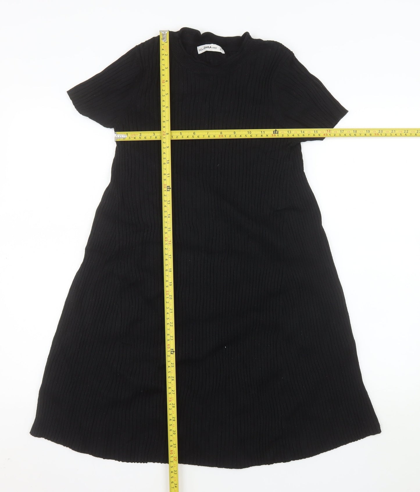 Zara Women Black Knit Short Sleeve T-Shirt Dress Size S