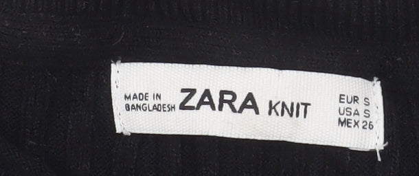 Zara Women Black Knit Short Sleeve T-Shirt Dress Size S