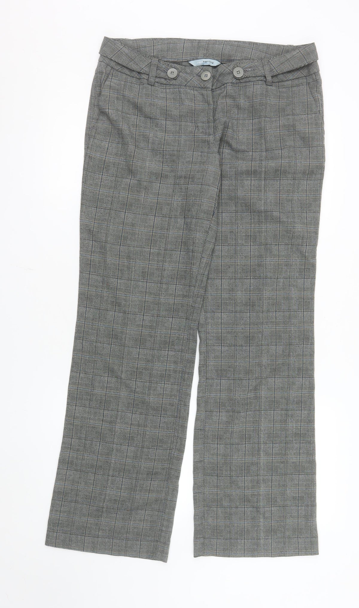 Red Herring Women's Grey Check Straight Leg Trousers Size 12