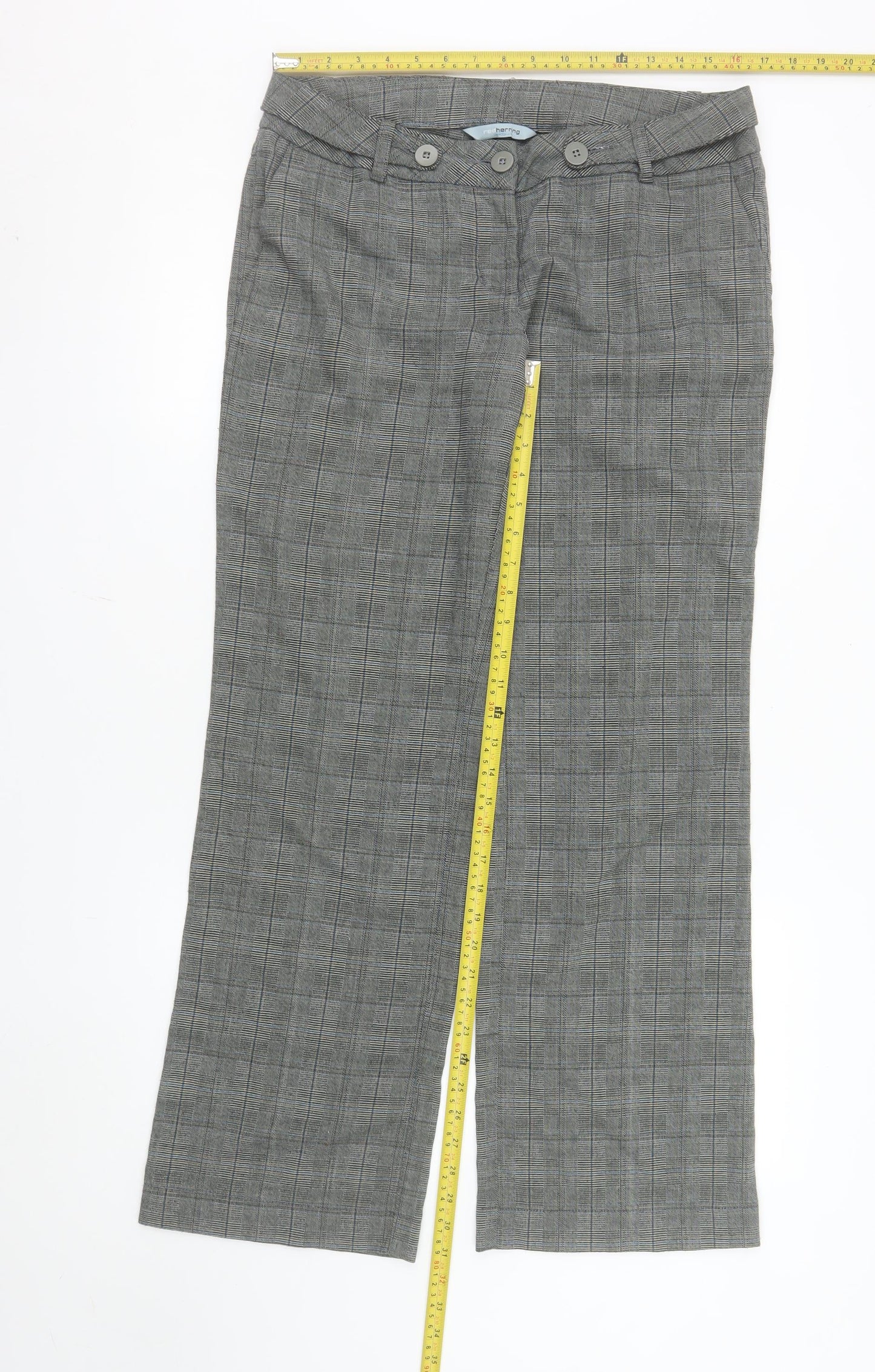 Red Herring Women's Grey Check Straight Leg Trousers Size 12