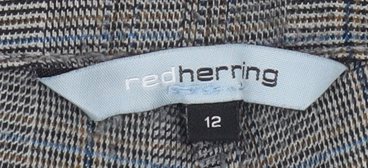 Red Herring Women's Grey Check Straight Leg Trousers Size 12