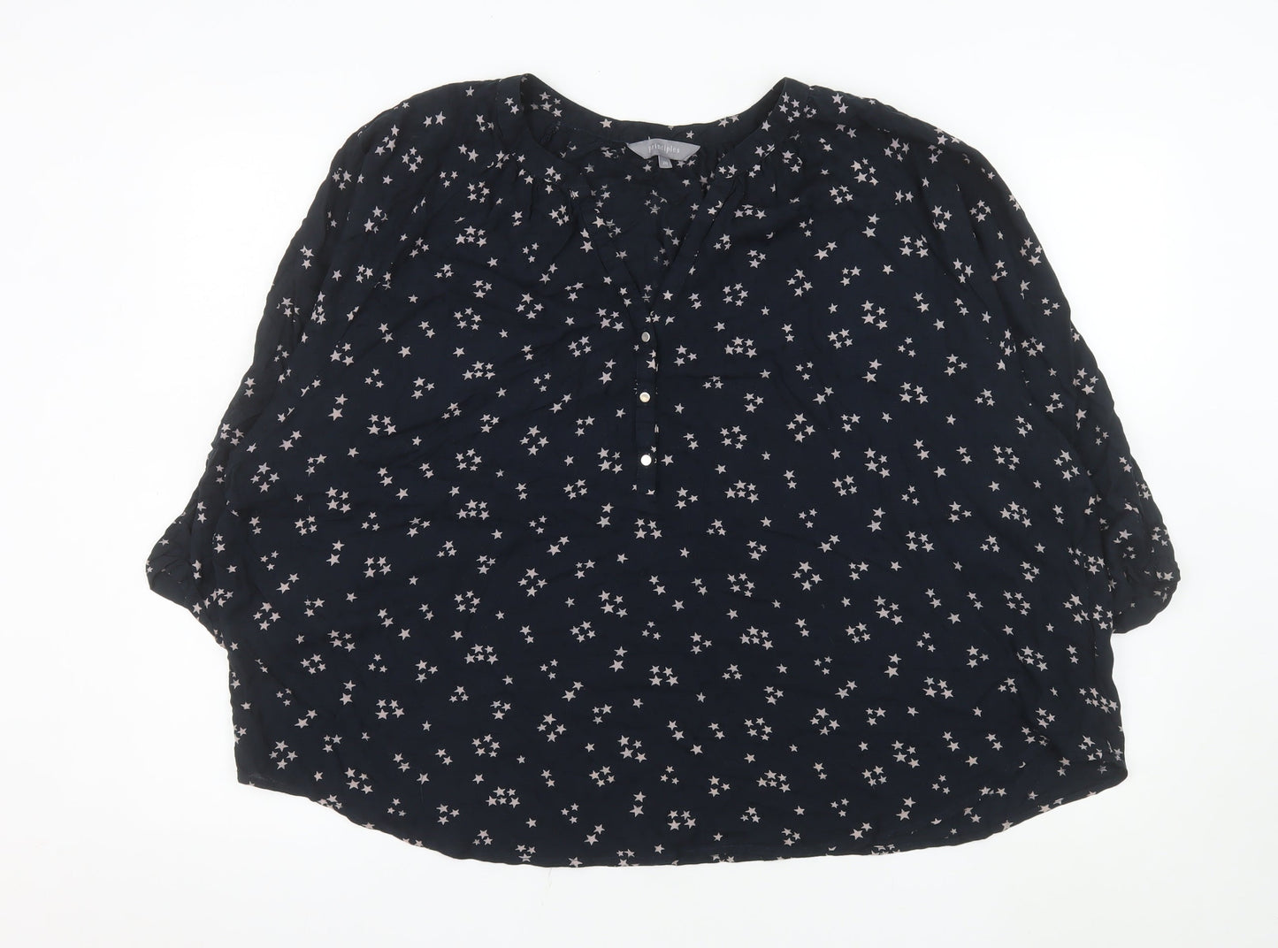 Principles Women Blue Star Print V-Neck 3/4 Sleeve Blouse Size 20