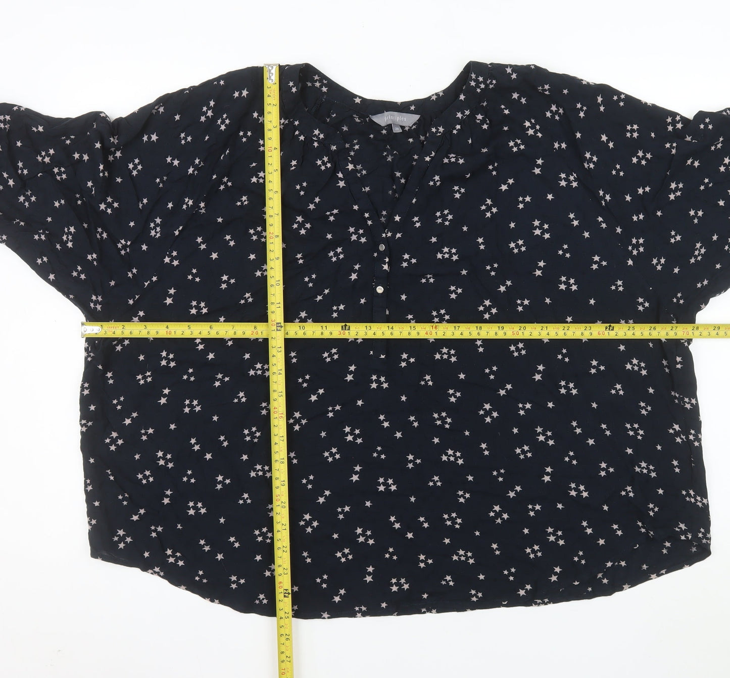Principles Women Blue Star Print V-Neck 3/4 Sleeve Blouse Size 20