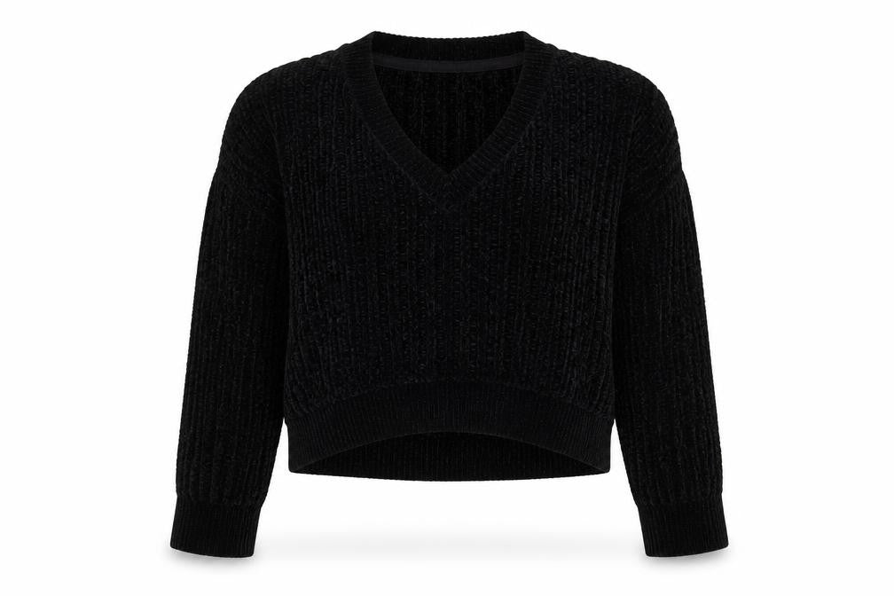 Silence + Noise Women's Black V-Neck Chunky Knit Pullover Jumper Size S