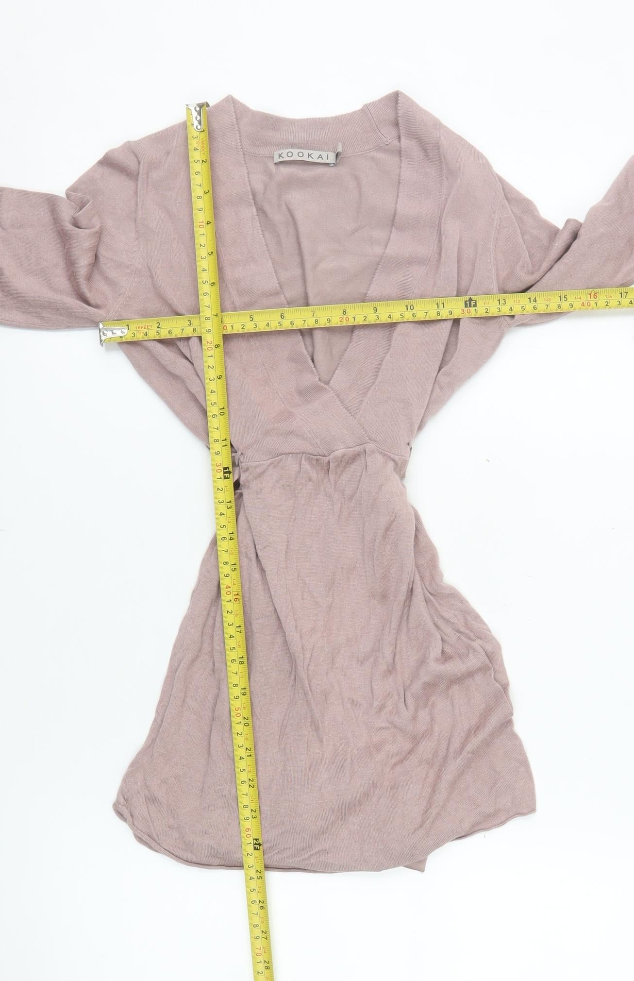 Kookai Women Beige Wrap Knit Mini Dress Size 6 Long Sleeve