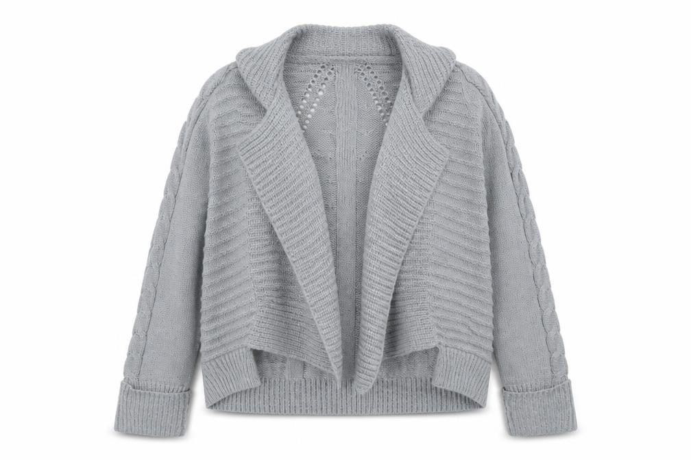 Marks & Spencer Women Grey Petite 14 Cable Knit Cardigan