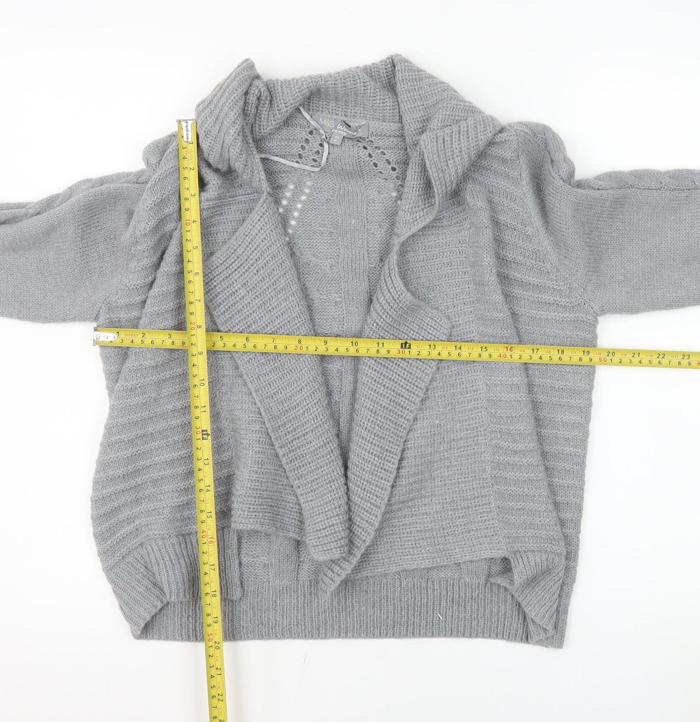 Marks and Spencer Women Grey Petite 14 Cable Knit Cardigan