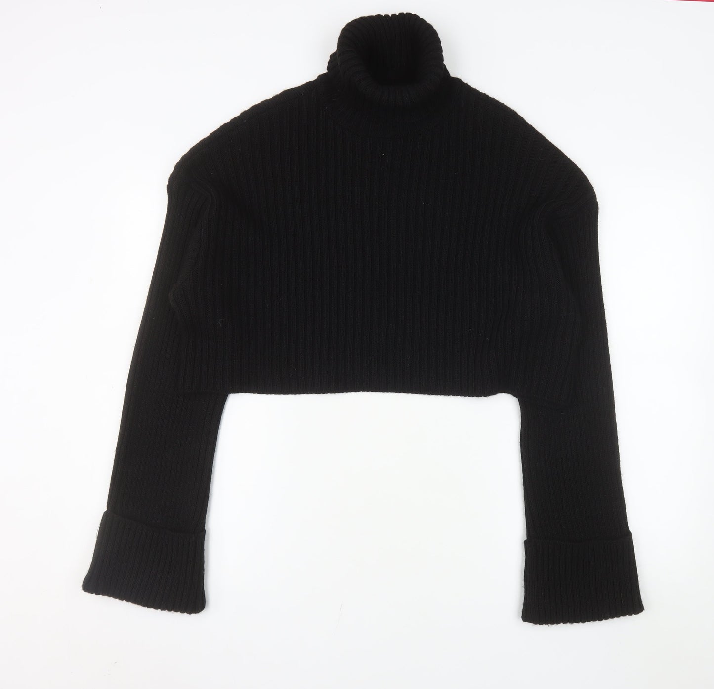 NA-KD Women's Black Roll Neck Ribbed Knit Jumper Size L
