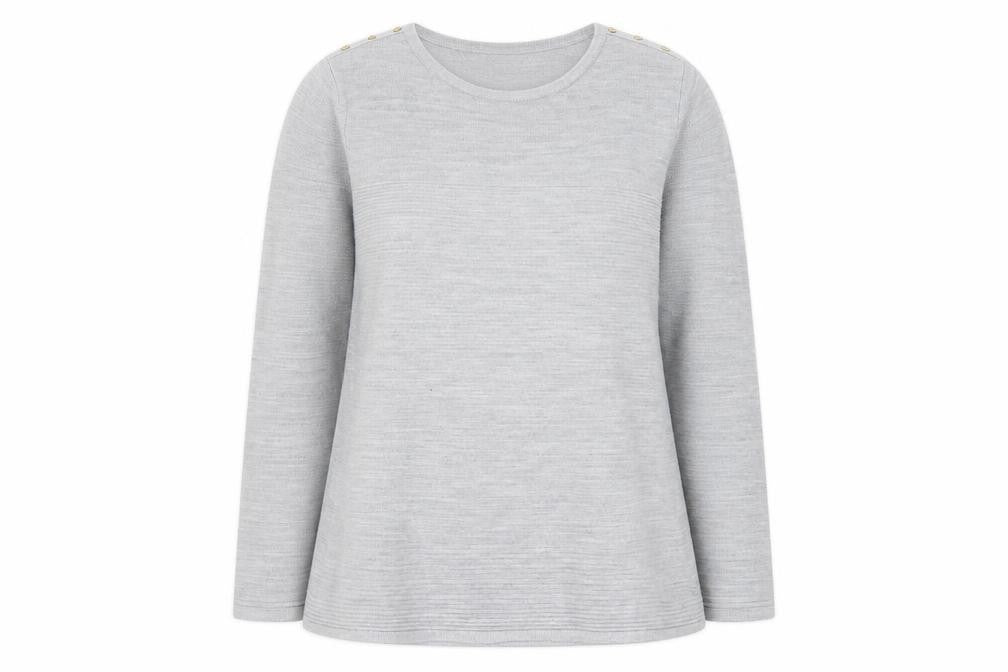 Bonmarché Women Grey Size 16 Crew Neck Button Pullover Jumper