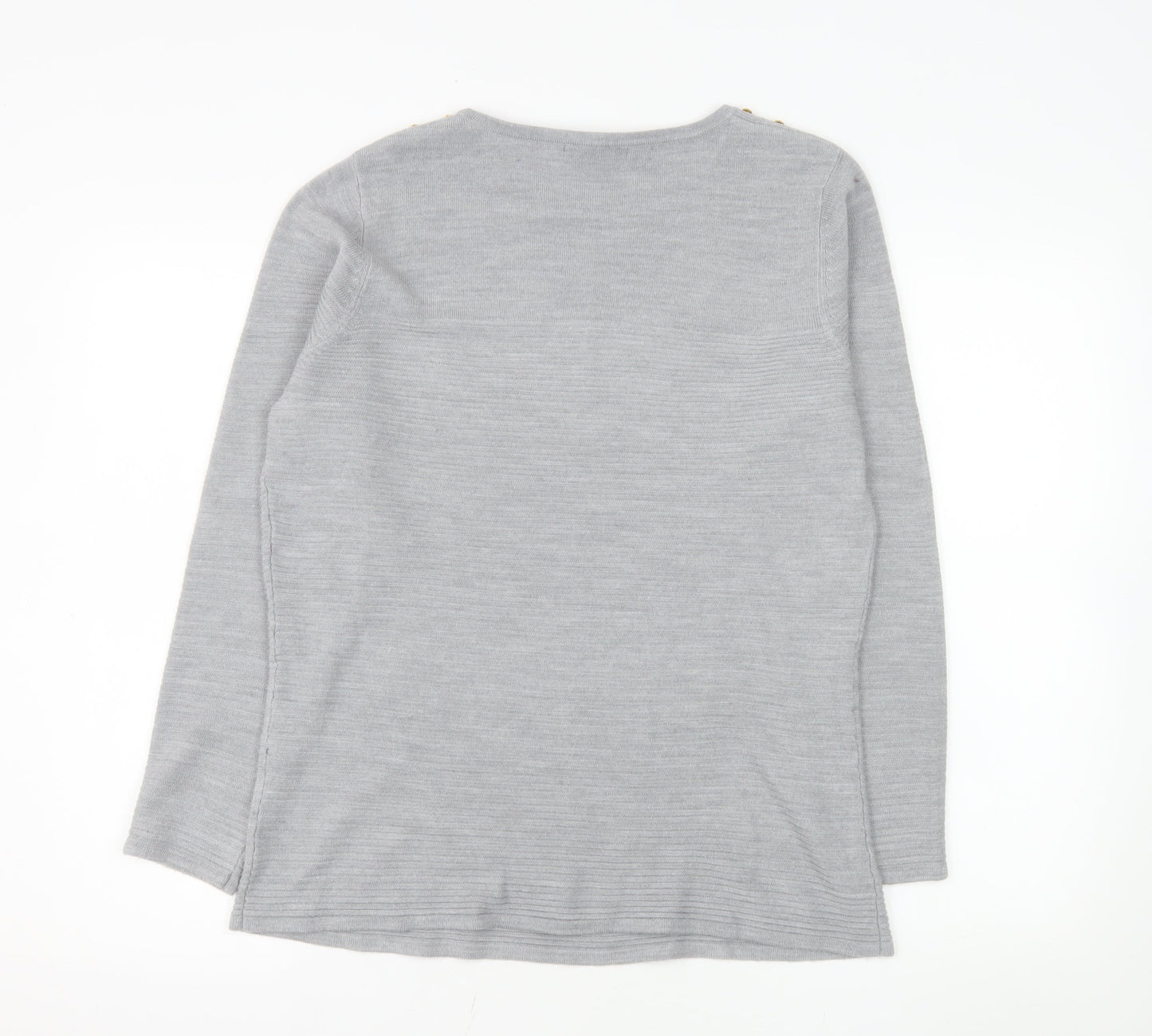 Bonmarché Women Grey Size 16 Crew Neck Button Pullover Jumper