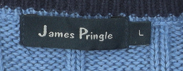 James Pringle Men's Blue Cable Knit Cardigan L Acrylic