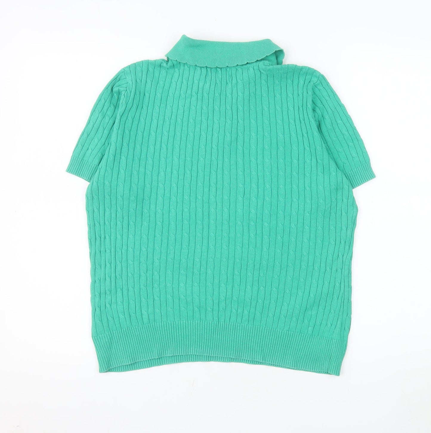 Jones New York Men's Green Cable Knit Cotton Short Sleeve Polo L
