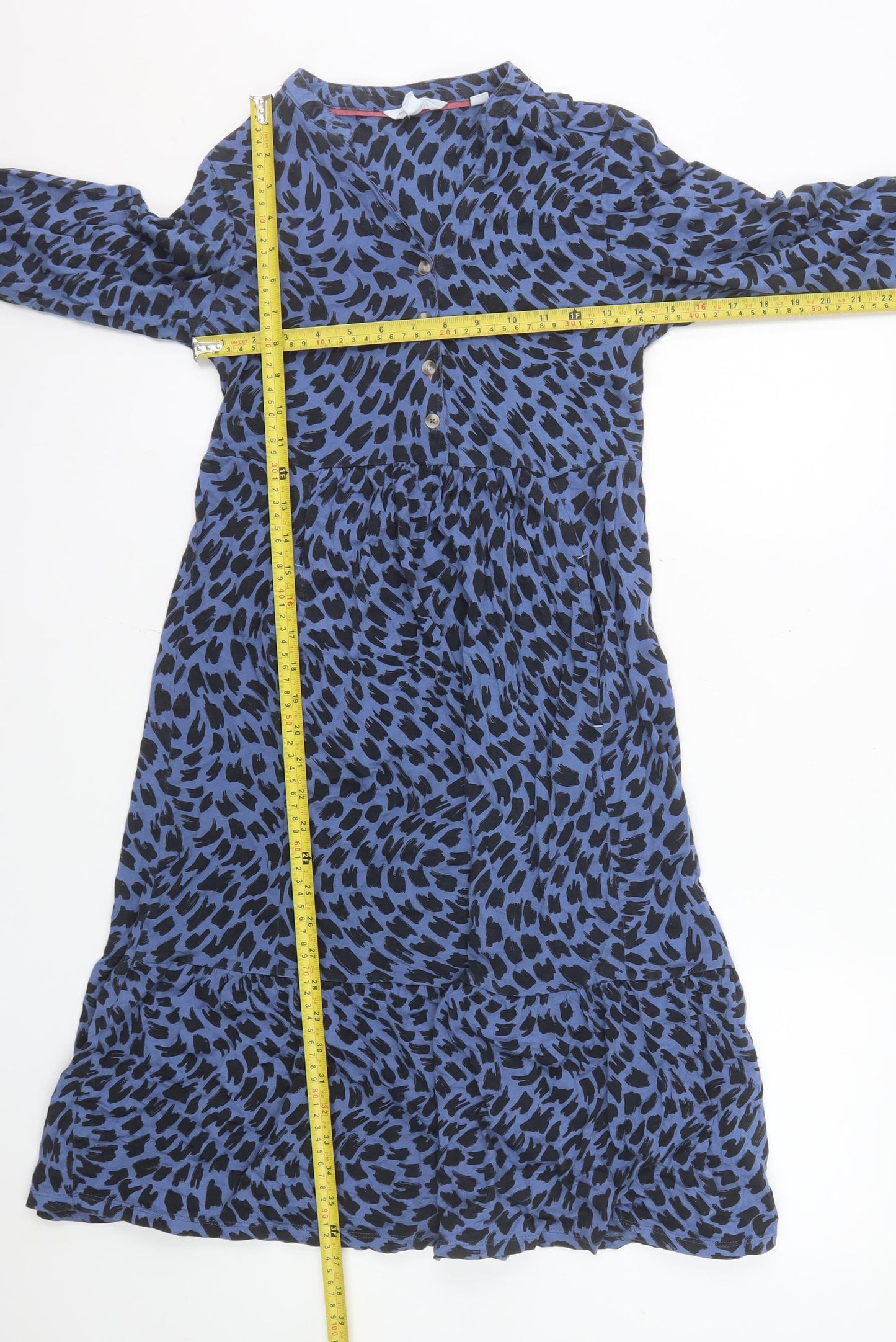 White Stuff Women's Blue Animal Print Midi A-Line Dress UK 8