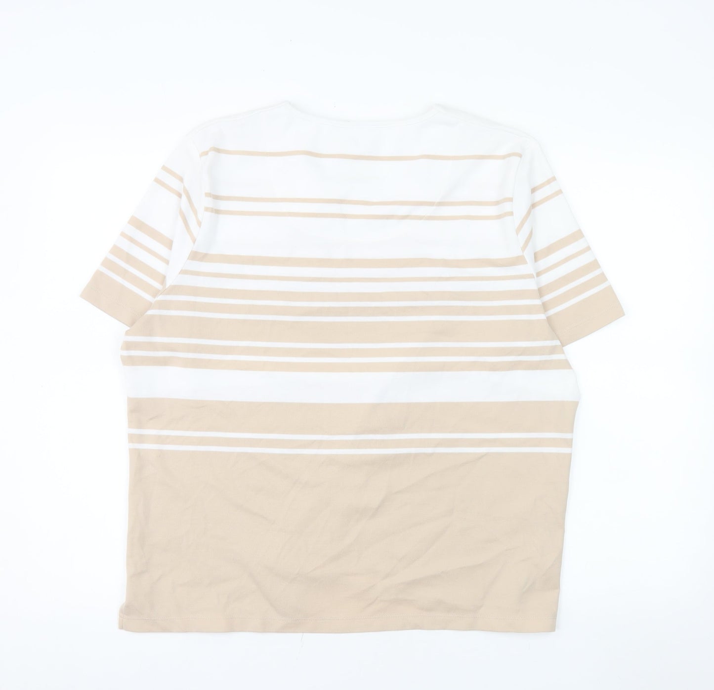 TIGI Women’s Beige White Striped Square Neck Plus Size T-Shirt 22