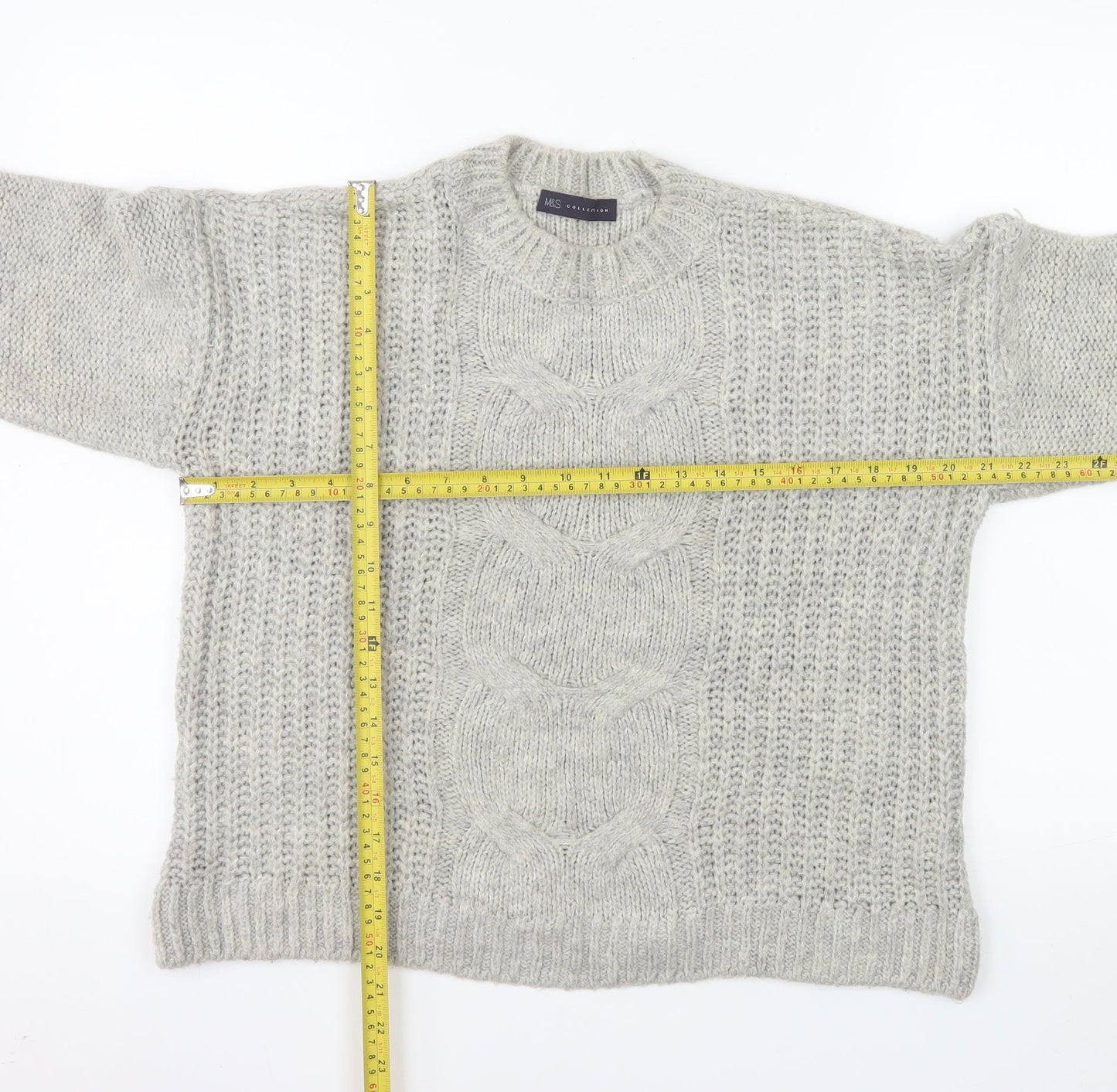 Marks and Spencer Women Grey Cable-Knit Jumper Size 12